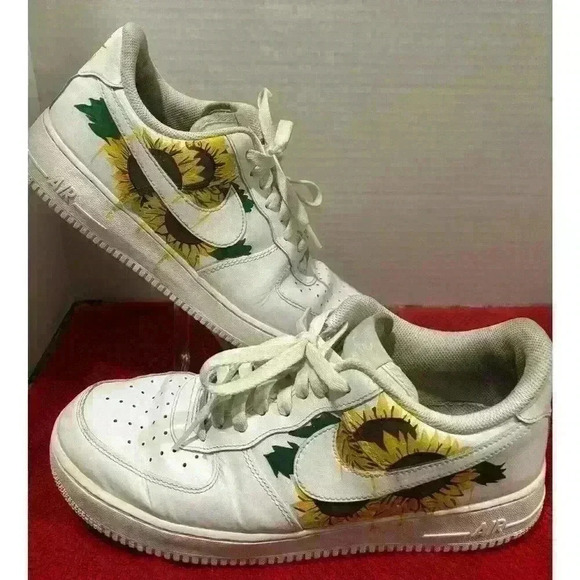 Custom Nike Air Force 1 White Low Trainers Sunflower Artwork Size 12